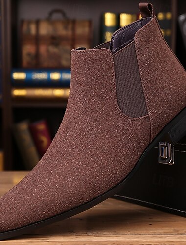  Beige chelsea boots van imitatiesuède voor heren - klassieke zakelijke, casual enkellaarsjes voor op kantoor, werk en dagelijks gebruik