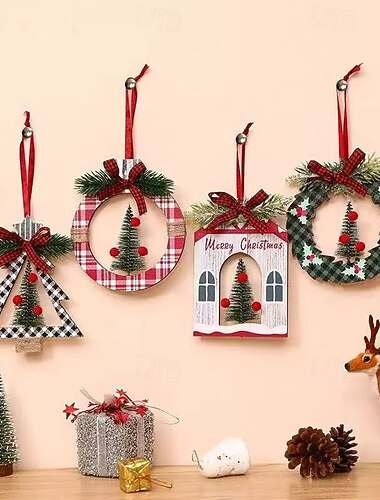  4 stk mini julekransoppheng – sedertregrønn rund dekorasjon til juletre og høytidsscener