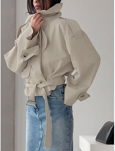  Per donna Giacca Casual Trench Confortevole Traspirante Allacciato Casual Semplice Vacanza Streetwear Casuale Abbigliamento quotidiano Aperto davanti Corto Collo ripiegato Vestibilità regolare Manica