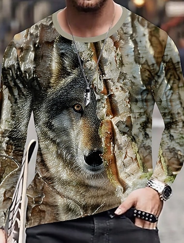  Miesten Susi naamiointi T-paita Pitkähihainen T-paita 3D-tulostus Tiukka pyöreä kaula-aukko Paita Muoti Ulkoilma Katu Urheilu ja ulkoilu Metsästys Tumman ruskea Vaalean ruskea Ruskea Kesä Kevät