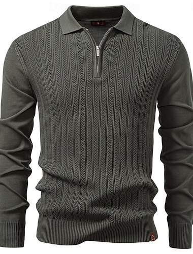  Herr Pullover tröja Sticka Vanliga toppar Knappar Jacquard Ensfärgat Nedvikt Vintage Ledigt Skola Hem Kläder Vår Höst Svart Kaki S M L