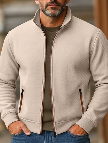  Hombre Sudadera Sudadera con cremallera completa Rojo tinto Negro Azul Marino Caqui Gris Cuello Mao Plano Con Texturas Deporte Casual Diario Ropa de calle Fresco Ropa deportiva Primavera & Otoño Ropa