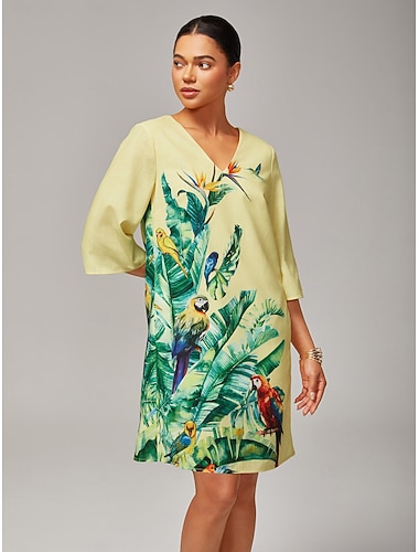  Lockeres Minikleid mit V-Ausschnitt und Blumenmuster