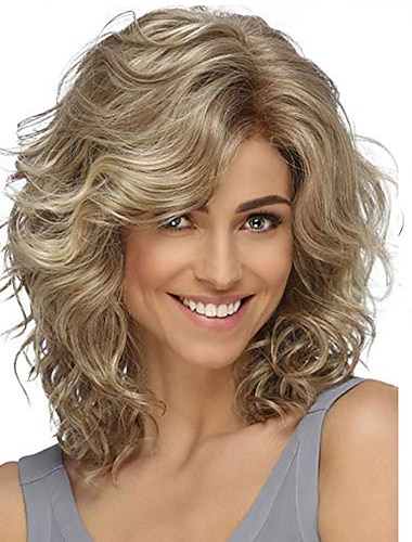  Парики средней длины для светлых женщин, короткие волнистые парики с несколькими слоями, синтетические волосы, светлые парики для ежедневного косплея и вечеринок.