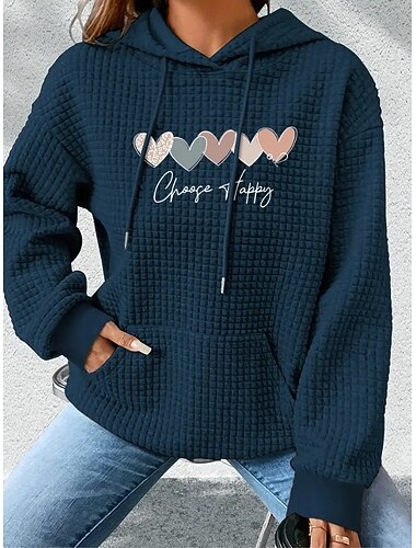  Per donna Felpe con cappuccio Grafico Lettera Casual Manica Lunga Con Cappuccio Top Regolari Streetwear Abbigliamento Quotidiano Casuale Tasca Stampato Nero Bianco Blu scuro Grigio Autunno Inverno