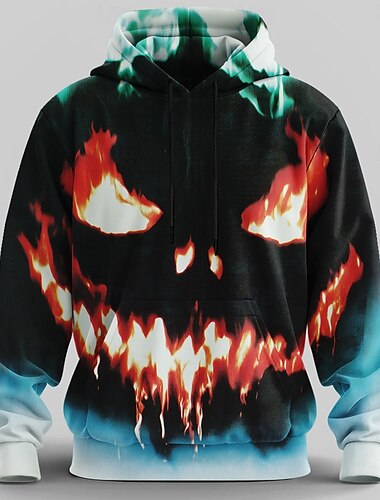  Halloween Voor heren Pompoen 3D Trui met capuchon Sweatshirt Punk overdreven Strakke ronde hals Club Streetwear blauw Trekkoord Herfst Winter Ontwerper
