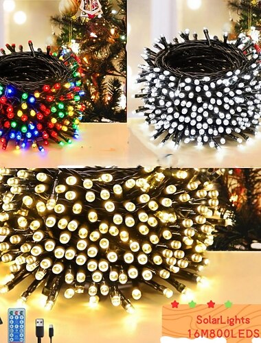  15m lichtsnoer 800 leds el 5mm 1 set montagebeugel 1 set warm wit koud wit veelkleurige creatieve lichtsnoeren feestverlichting zonne-energie buiten vakantie op zonne-energie