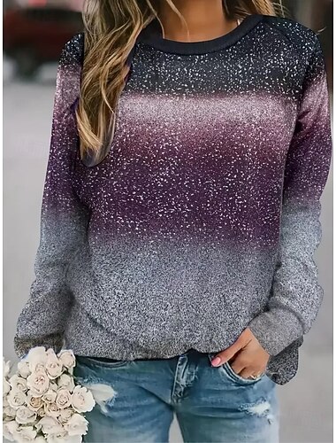  בגדי ריקוד נשים Pullover גראפי גיאומטרי מנוקד יום יומי שרוול ארוך צווארון עגול קצר צווארון עגול חולצות רגילות רחוב קזו'אל חגים דפוס סגול אביב סתיו חורף