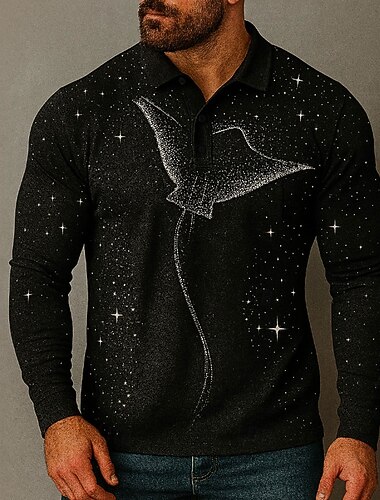  Herren Mit Tiermuster Polo Langarm Polo-Shirts Revers Lässig Outdoor Straße Athleisure Alltagskleidung 3D-Druck Knöpfe Frühling Herbst Winter Schwarz Blau Purpur