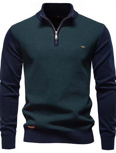 Herren Pullover Zopfmuster Stricken Normale Oberteile Halber Reißverschluss Farbblock Geometrisch Stehkragen Elegant Vintage Schule Urlaub Bekleidung Frühling Herbst Grün Armeegrün S M L