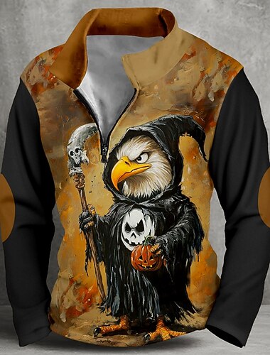  Halloween Per uomo La Morte Mietitrice Felpa Gotico Vintage Retrò Manica Lunga Collo Alto Feste Club Marrone Cerniera Zip a un quarto Autunno Inverno progettista