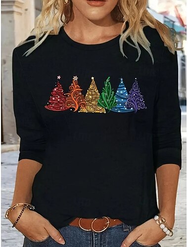 Jul Dame T skjorte Grafisk Geometrisk Stripet Elegant Årgang Mote Langermet Crew-hals Rund hals Vanlige topper Daglig Ut på byen Helg Trykt mønster Svart Rosa Lysebrun Blå Vår Høst Vinter