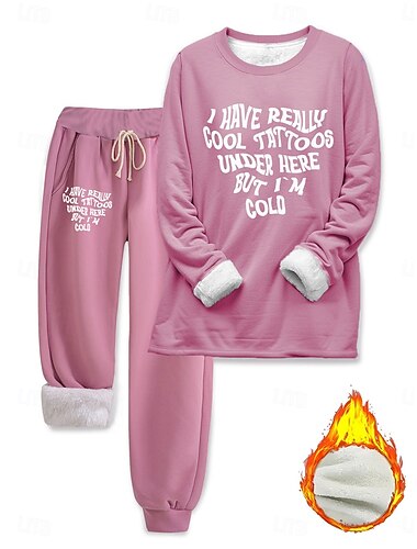  Női Elegáns Meleg Divat Kétrészes szettek Tracksuit Nadrág szettek Hosszú ujj Püspök Terített nyak Kerek Grafika Szöveg Nyomtatott Szabadtéri Vakáció Napi Fekete Arcpír rózsaszín Sötétrózsaszín Tavasz