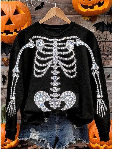  Halloween Kvinne Pullover Sweatshirt Svart Katt Grafisk Hodeskalle Katt Moteklær Casual Langermet Crew Neck Vanlige Topper Gate Dagligbruk Casual Trykk Svart Lilla Oransje Lys Grå Høst Vinter