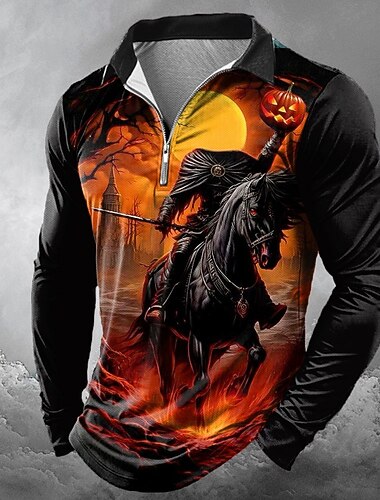  Halloween Ανδρικά Κολοκύθα Πόλο μπλουζάκια με φερμουάρ Μπλουζάκια πόλο Πέτο Καθημερινό Φρίκης Σκούρο ΕΞΩΤΕΡΙΚΟΥ ΧΩΡΟΥ Φεστιβάλ στολή 3D εκτύπωση Άνοιξη Φθινόπωρο Χειμώνας Μαύρο Κίτρινο Πορτοκαλί