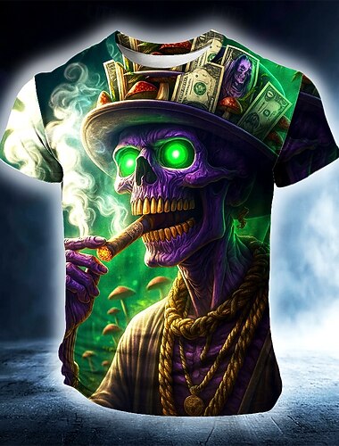  Halloween رجالي جماجم 3D تي شيرت كم قصير تي شيرت طباعة ثلاثية الأبعاد رقبة عالية مدورة قميص مبالغ فيه مصمم الرعب مناسب للحفلات شارع مناسب للعطلات أخضر 1 # أخضر 2 # الصيف الربيع كل الفصول ملابس S M L
