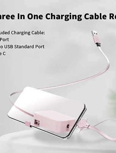  גליל כבל טעינה 3 ב-1 למקרון, מעמד אחסון נשלף, כבל טעינה רב-תכליתי, כבל נתונים אחד לשלושה עם הדפסת לוגו, מתנה מושלמת, סיטונאי בכמויות גדולות, אביזר