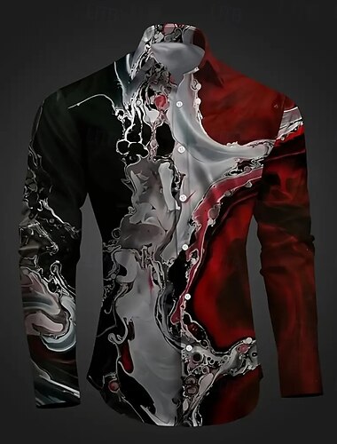  Męskie Marmur Abstrakcyjna sztuka płynna Koszula Zapinana na guziki koszula Koszula casualowa Długi rękaw Ciemny Urlop Codzienny Streetwear Lato Wiosna Wieczorne Druk 3D koszule z kołnierzykiem Wino