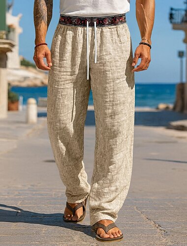  Per uomo Pantaloni di Lino Pantaloni Pantaloni Estivi Pantaloni Larghi Pantaloni da Spiaggia Coulisse Patchwork Elastico in vita Geometrico Comodità Traspirante Lunghezza intera Casuale Quotidiano