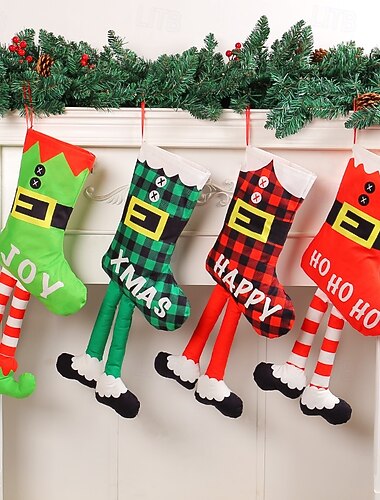  Bas de Noël créatif à longues jambes, ornement suspendu pour arbre de Noël, vitrine de centre commercial, décoration de vacances, accessoire pour cheminée de maison, fête de festival d'hiver