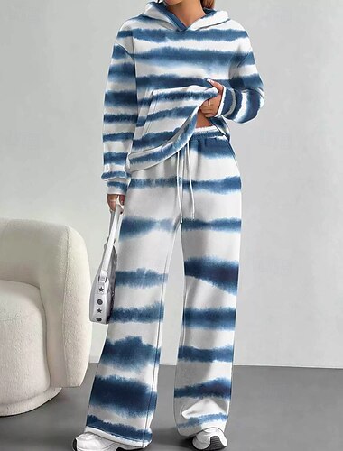  Per donna Attivo Moda Set di Pantaloni Manica Lunga Con Cappuccio Blocco di colori Coulisse Vacanza Casual Quotidiano Nero Bianco Blu Autunno Vestibilità regolare