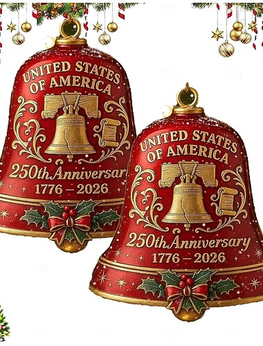  Juleklokkepynt i gull, vintage-stil, metallringeklokke til USAs 250-årsjubileum, til minne om patriotiske høytider