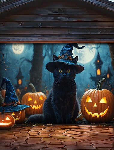  Halloween Copertura per porta del garage Grande appeso Zucca Gatto Gotico punk oscuro Da serata All'aperto Sfondi di ripresa Porta d'ingresso Decorazioni Parete Porta Sfondo