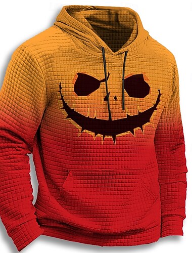  Halloween Voor heren Pompoen Trui met capuchon Sweatshirt Gotisch Strakke ronde hals Feest Lahja Streetwear Oranje 3 Oranje Trekkoord Herfst Winter Ontwerper