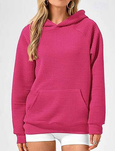  Mulheres Moletom casual Pulôver com capuz Com Capuz Manga Longa Blusas Roupa Esportiva Cor Sólida Da Moda Casual Ciclismo Corrida Roupa de esporte Roupas Esportivas Preto Rosa Azul