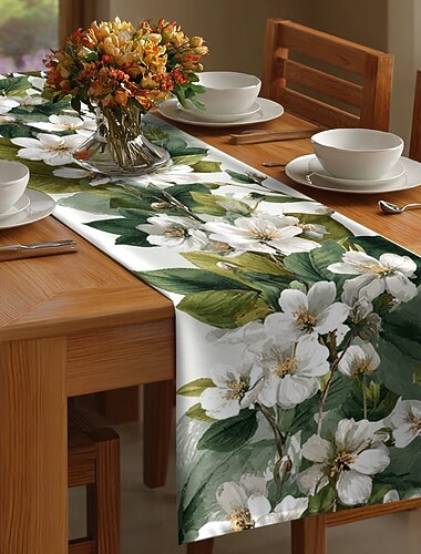  1 camino de mesa con estampado de flores, decoración de mesa rectangular para comedor, banquetes y uso al aire libre.