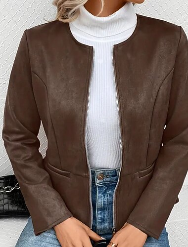  Γυναικεία Jeci Piele Casual Jacket Διατηρείτε Ζεστό Άνετο Φερμουάρ Τσέπη Μοντέρνα Σκέτο ΕΞΩΤΕΡΙΚΟΥ ΧΩΡΟΥ Δρόμος Εξόδου Καθημερινά Φερμουάρ Κανονικό Λαιμόκοψη Κανονικό Μακρυμάνικο Εξωτερικά ενδύματα