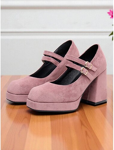  Escarpins Mary Jane à plateforme en daim rose pour femme – Escarpins rétro à double bride style années 1950 pour événements à thème vintage, passionnés de mode et élégance au quotidien