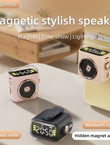  p6 mágneses, csipesszel rögzíthető mini bluetooth hangszóró, kis hordozható vezeték nélküli bluetooth hangszóró hangos hanggal, órával, éjszakai fénnyel, TF kártyával, otthoni irodába, kültéri