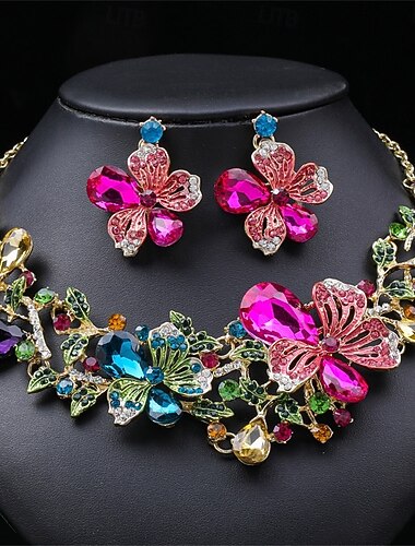  Korusetti 2 Rhinestone Kromi 1 Kaulakoru Korvakorut Naisten Tyylikäs Vintage Muoti Vintage-tyyli Perinteinen Korusetti Käyttötarkoitus Häät Juhla Häävieras