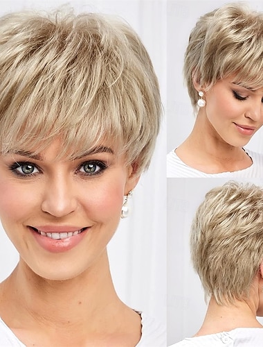  Lyhyet peruukit naisille muistikuitua jäljittelevä aitohius pixie curly peruukki bangnaturally -tuoksuilla päivittäiseen käyttöön