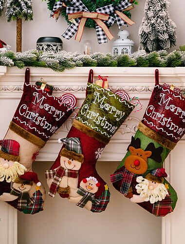  Chaussette de Noël 3D dessin animé Père Noël chaussette grand sac cadeau de Noël pour enfants décoration de vacances festive ornement de maison saisonnier parfait et accessoire de fête