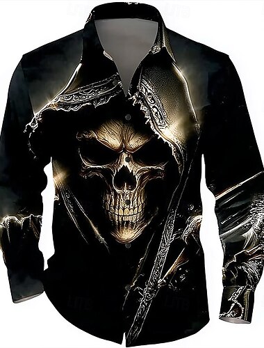Homens Caveiras Morte Camisa Social camisa de botão Manga Longa Punk gótico escuro Ao ar livre Feriado Verão Primavera Aberto para a Lateral Impressão 3D camisas de colarinho Preto   Homens Caveiras Morte Camisa Social camisa de botão Manga Longa Punk gótico escuro Ao ar livre Feriado Verão Primavera Aberto para a Lateral Impressão 3D camisas de colarinho Preto