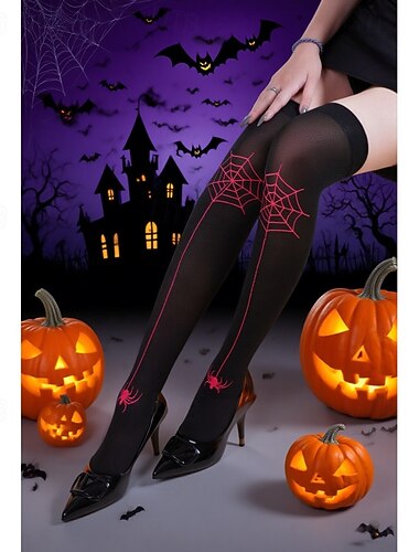  Medias de telaraña con estampado de Halloween, calcetines por encima de la rodilla para escenario y fiesta, medias góticas largas para disfraces y accesorios de festivales