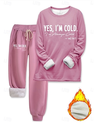  Damen Zweiteilige Sets Trainingsanzug Hosen-Sets Langarm Bischofsärmel Rundhalsausschnitt Rundhals Grafik Buchstabe Druck Elegant Warm Mode Täglich Outdoor Urlaub Schwarz Rosa Dunkelpink Frühling