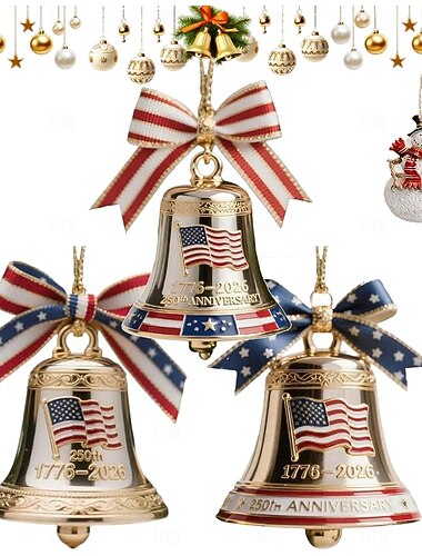  Adorno navideño con forma de campana del 250.º aniversario de Estados Unidos, hecho a mano en metal esmaltado, conmemorativo, para colgar, ideal para coleccionistas, árbol de Navidad patriótico, cerca o patio.