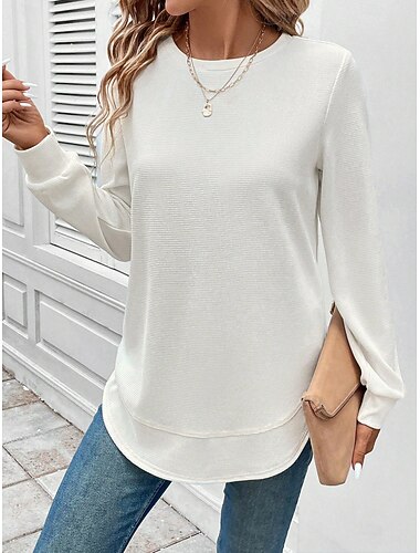  Per donna Pullover Semplice Elegante Casual Manica Lunga Girocollo Top Regolari Ferie Nero Bianco Rosa Rosa scuro Viola Primavera Autunno Inverno