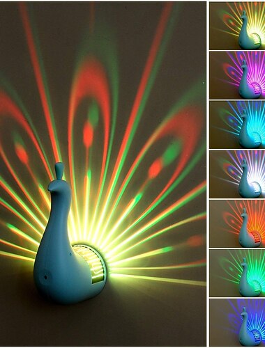  1 pz luce di proiezione pavone telecomando luce notturna da parete camera da letto testata del letto luce d'atmosfera colorata luce notturna creativa di ricarica USB