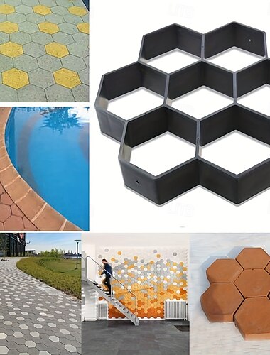  Sechseckige Pflasterform, 29,9 x 29,9 x 3,8 cm, wiederverwendbarer Gehwegbauer, DIY-Gartenwegbauer aus Beton für Terrassen- und Rasenstufensteine, Zementform für Bodenpflaster im Innenhof,