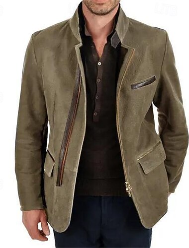  Ανδρικά Μπουφάν Faux Suede Casual Jacket Διακοπές Καθημερινά Διατηρείτε Ζεστό Τσέπη Φθινόπωρο Χειμώνας Σκέτο Μοντέρνα Κλασσικό Όρθιος Γιακάς Κανονικό Χακί Γκρίζο Σακάκια