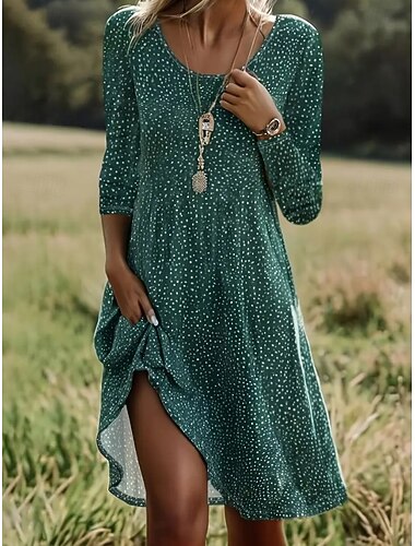  Per donna Mini Abito Vestito T-Shirt Vestito Estivo Abito a trapezio Casual Boho Quotidiano Ferie Data Vestibilità regolare Floreale Grafico Manica Lunga Girocollo Verde Estate Primavera Autunno