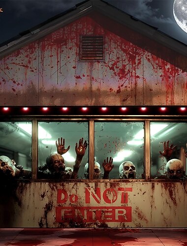  Copertura per porta da garage di Halloween, tenda spaventosa con scritta "Non entrare" a forma di zombi, decorazione per esterni di Halloween a tema casa stregata 2025, decorazione horror con schizzi