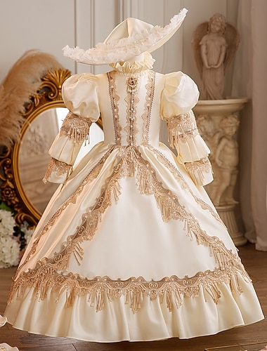  Retro Vintage Rokoko schick Maxi Cocktailkleid Zubehör Glockenärmel Prinzessin Schleife Retro Ballkleid Spitzkragen Kostüm Mädchen königlich Weihnachten Halloween Karneval Maskerade Hochzeitsfeier