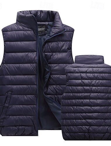  בגדי ריקוד גברים אפוד פאפר וסט Gilet חופשה יומי פגישה (דייט) אופנתי יום יומי סתיו חורף כיס פוליאסטר שמור על חום הגוף נוח צבע אחיד רוכסן עומד רגיל שחור אודם כתום כחול כהה אֵפוֹד