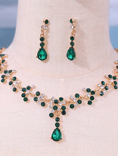  Set di Gioielli 2 Verde Con diamantini Lega 1 Collana Orecchini Per donna Elegante Vintage Moda Stile Vintage Classico Parure di gioielli Per Matrimonio Feste San Valentino