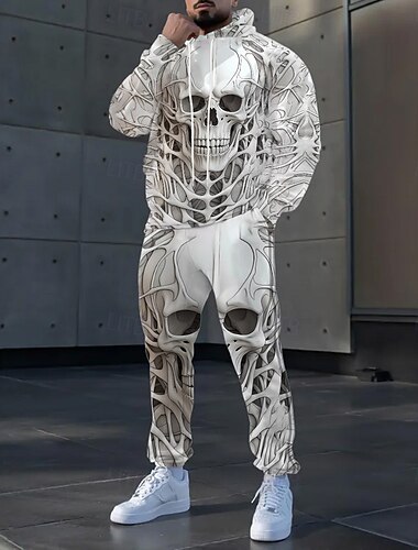  Halloween Per uomo Teschi 2 pezzi Set di felpe 3D Tuta Felpa con Cappuccio Manica Lunga Pantaloni lunghi Con Cappuccio Casual Quotidiano Moderno Urbana Athleisure Abbigliamento casual alla moda